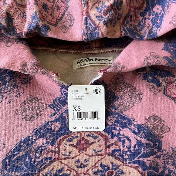 SOLD💝NEW Free People Printed It's a Vibe Hoodie In Desert Rose Combo Pink - Picture 12 of 16
